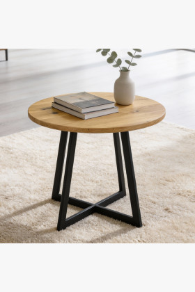 Runder Couchtisch Eiche massiv 50 cm mit schwarzen